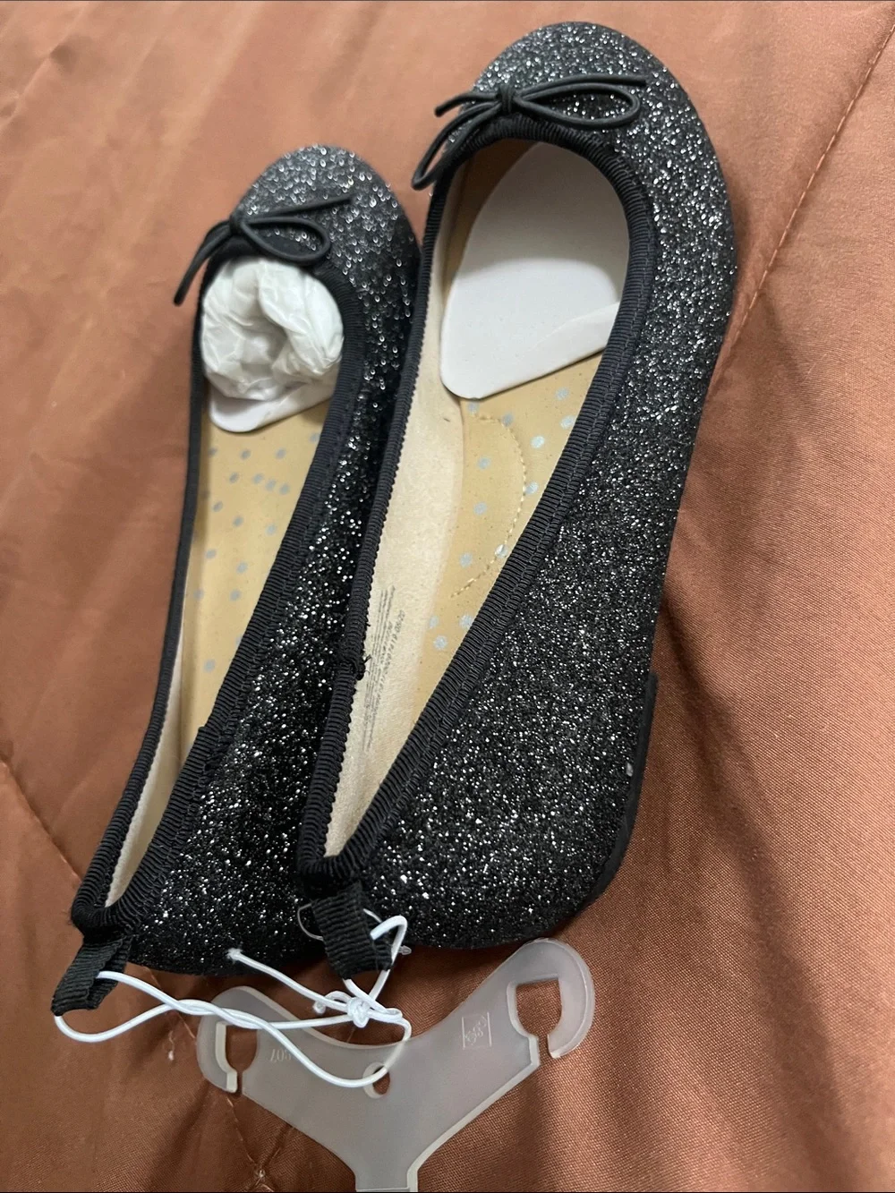 Cat & Jack Black Glitter Bow Ballet Flats
